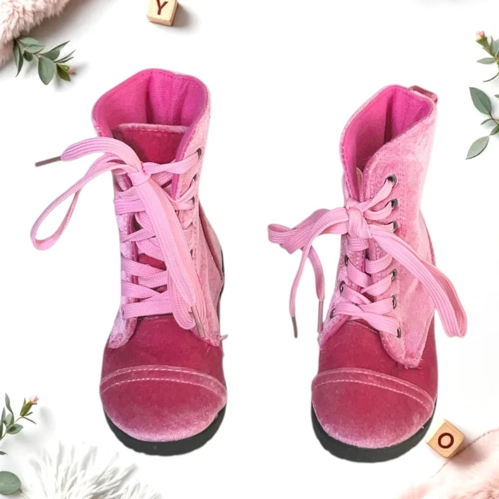 Blue Suede Shoes Pink Suede Look Fabric Mid Calf Lace-Up Boots Toddler Girls 6